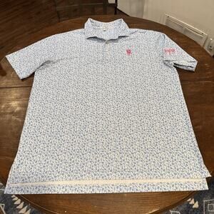 Peter Millar Swag Polo Shirt Mens XL White Blue Skull All Over Summer Comfort